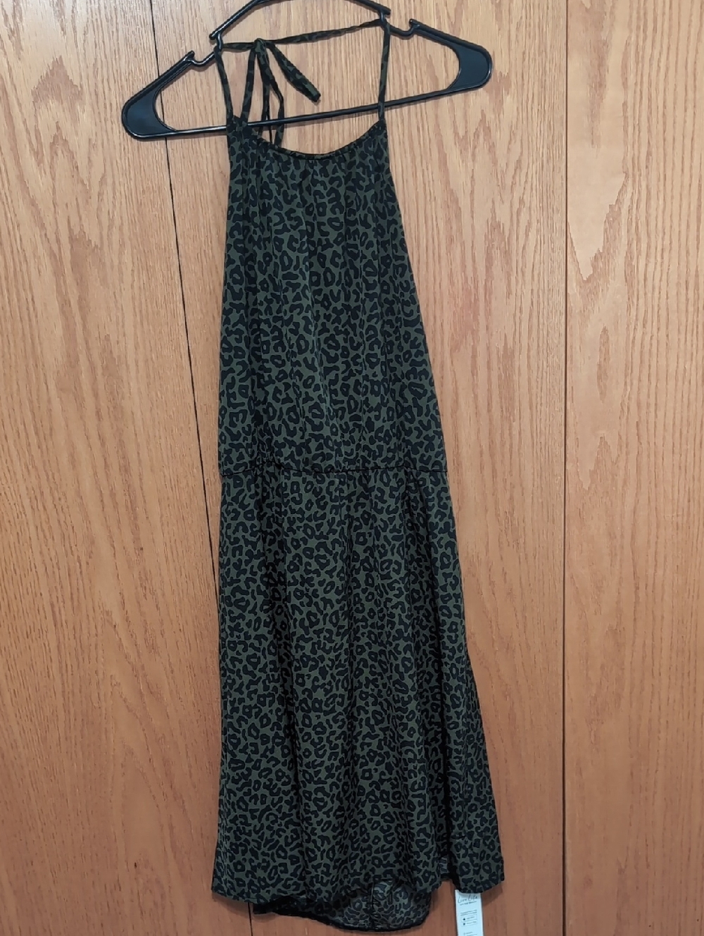 Cupshe Olive Green and Black Leopard Print Mini Halter Dress